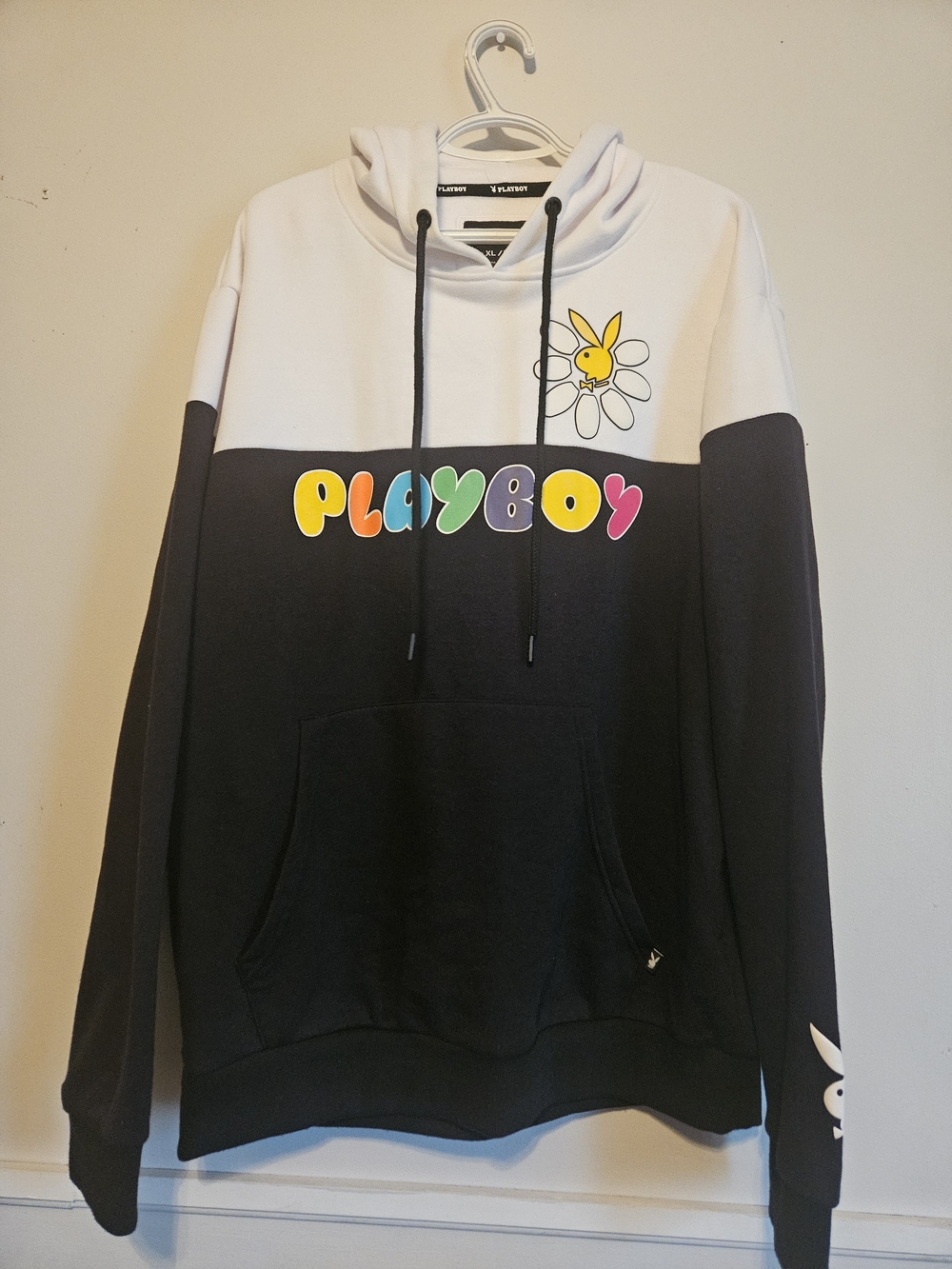 Playboy Colorblock Hoodie with Daisy Logo - Black & White